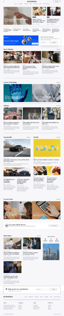 News website homepage with articles grid