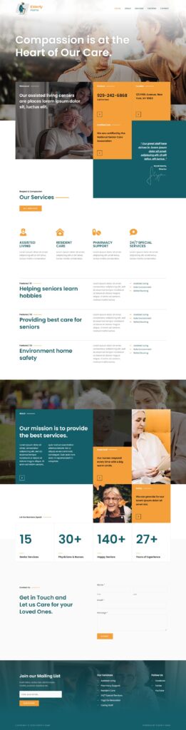 Senior care services website homepage layout