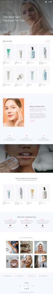 Skincare website homepage with product images